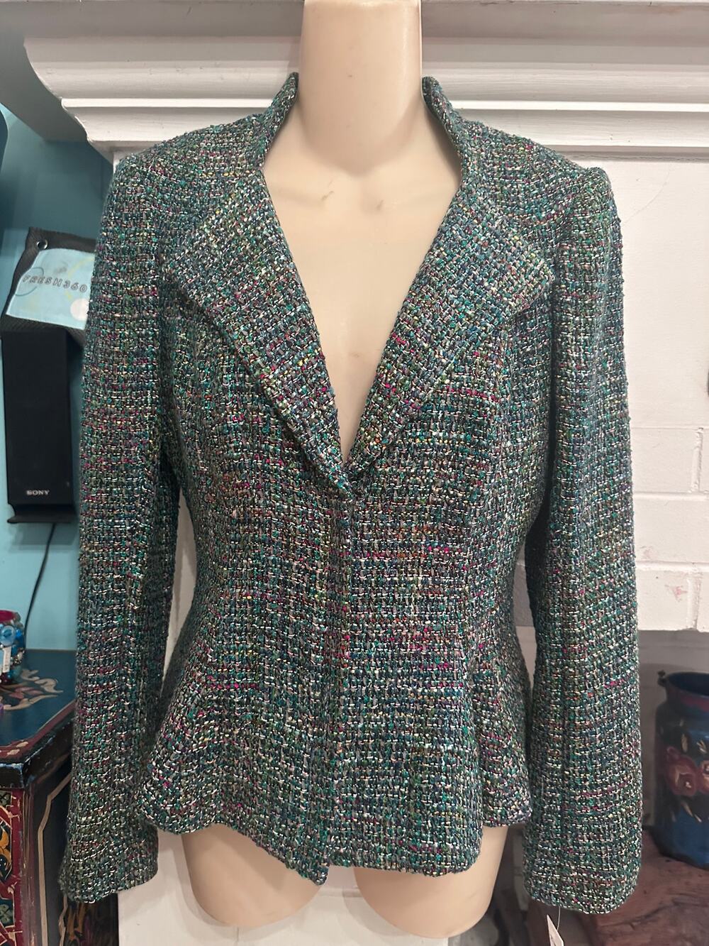 NWT KAY UNGER LIGHTWEIGHT TWEED PEPLUM FITTED BLAZER 0